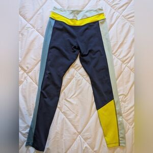 Nike Black Navy Gray and Yellow Colorblock Leggings